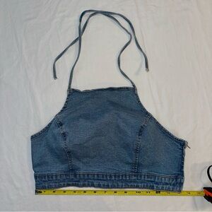 Forever 21 Women’s Blue Jean Denim Halter Crop Top With Zipper Size Medium
